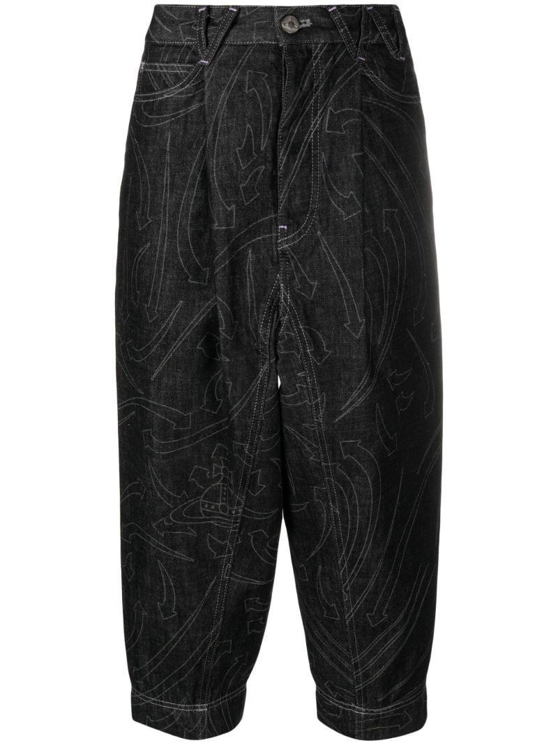 Black Printed Cropped Jeans