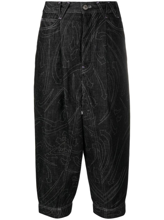 Black Printed Cropped Jeans