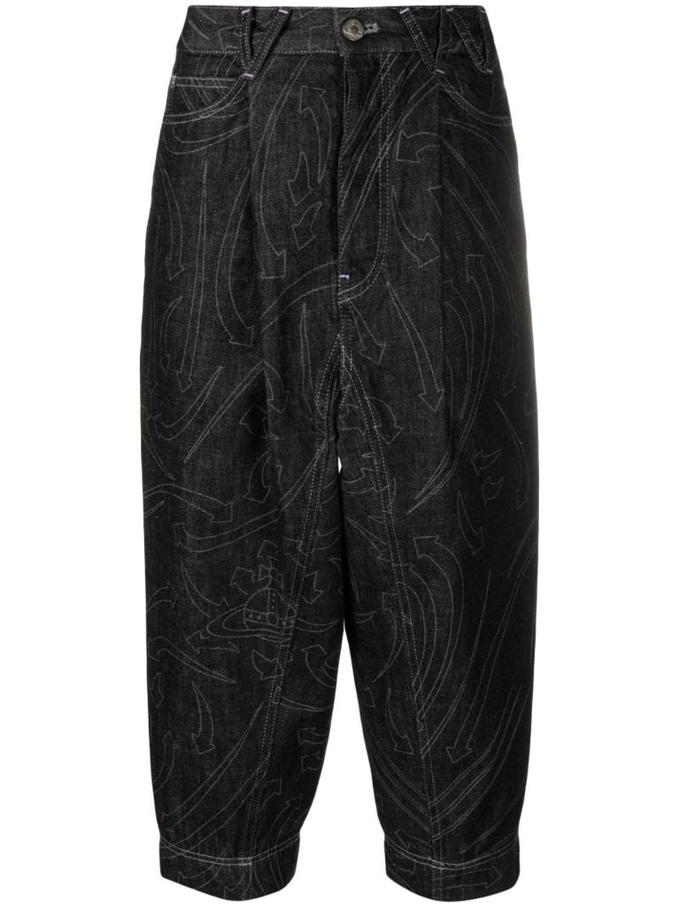 Black Printed Cropped Jeans
