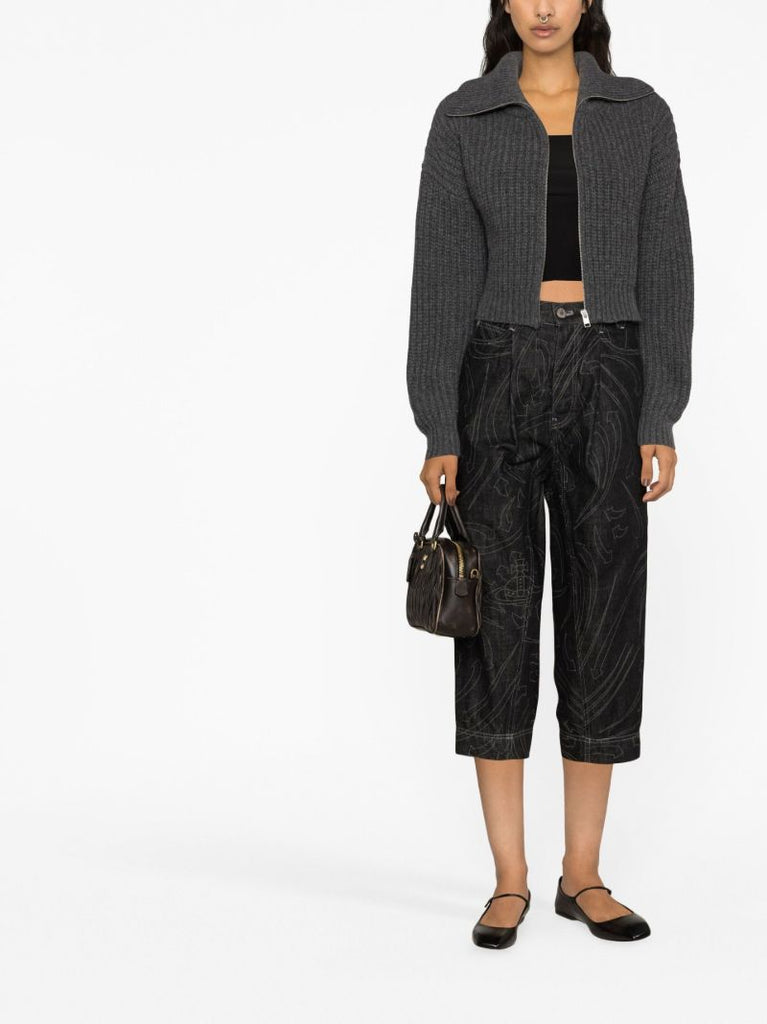 Black Printed Cropped Jeans