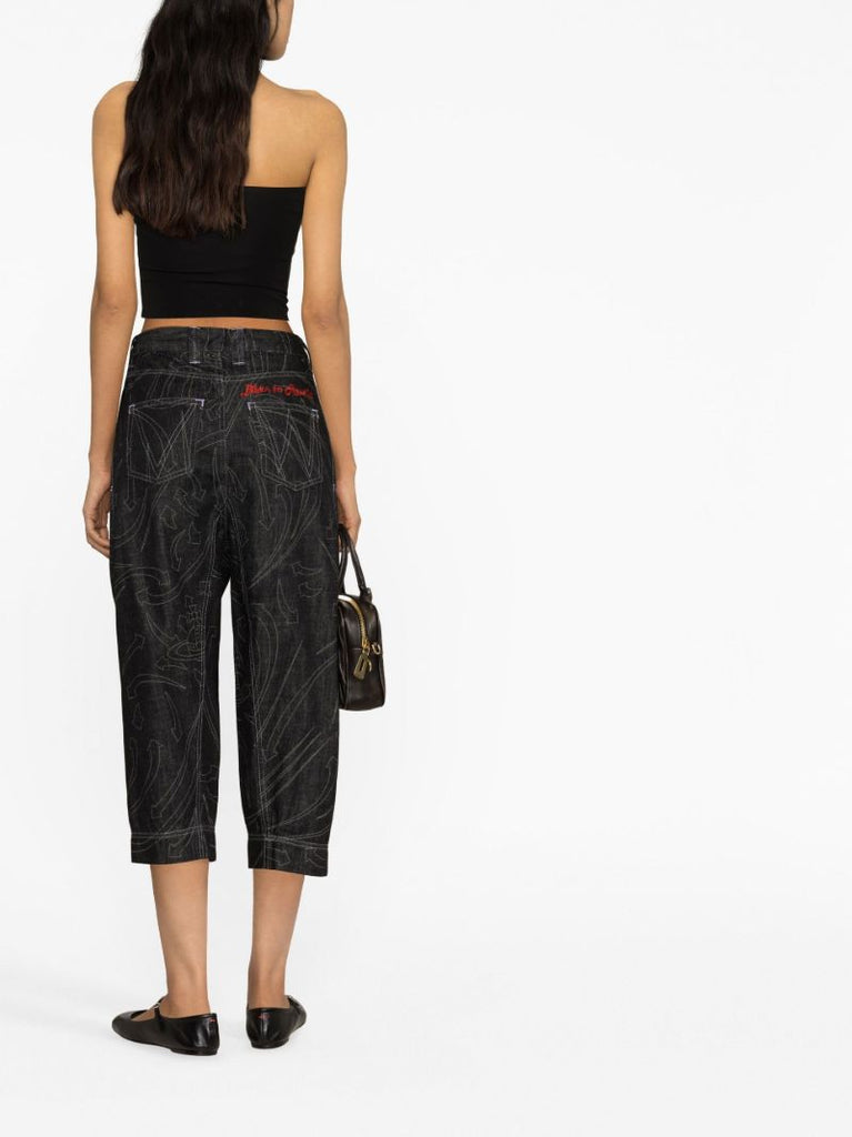 Black Printed Cropped Jeans