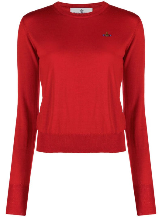 Red Embroidered Knitted Top