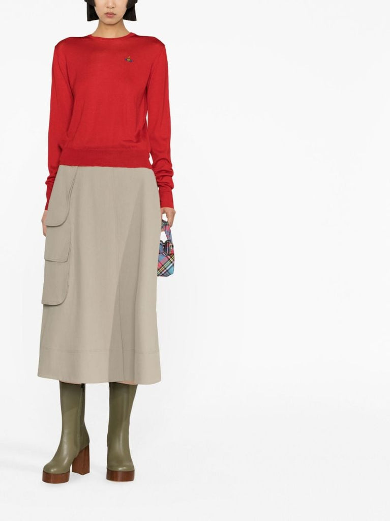 Red Embroidered Knitted Top