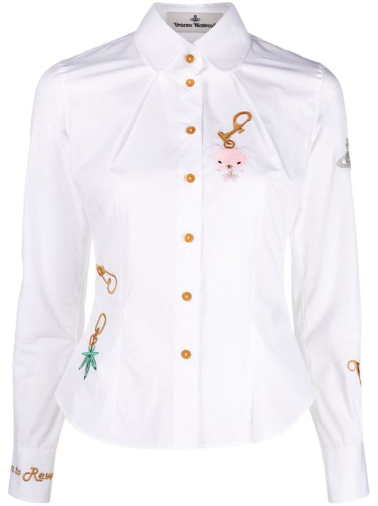White Embroidered Long Sleeved Shirt