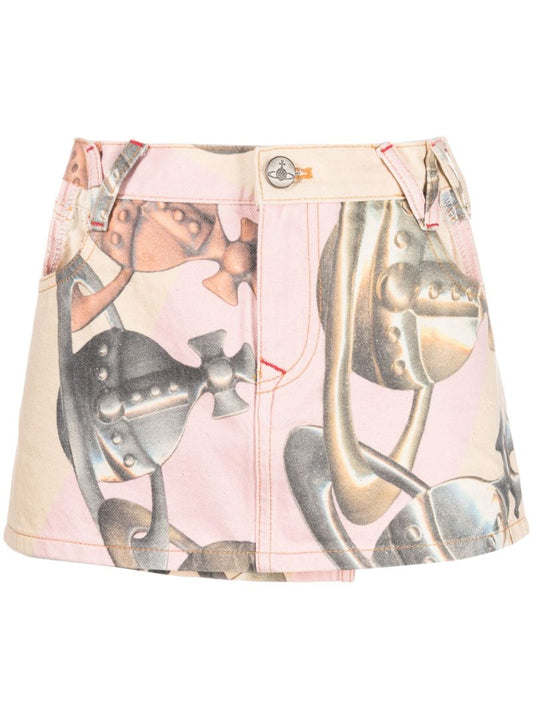 Pink Asymmetric-hem Denim Skirt