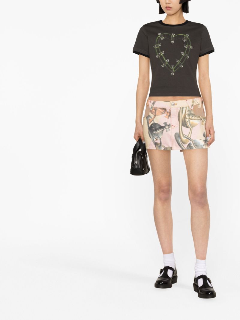 Pink Asymmetric-hem Denim Skirt