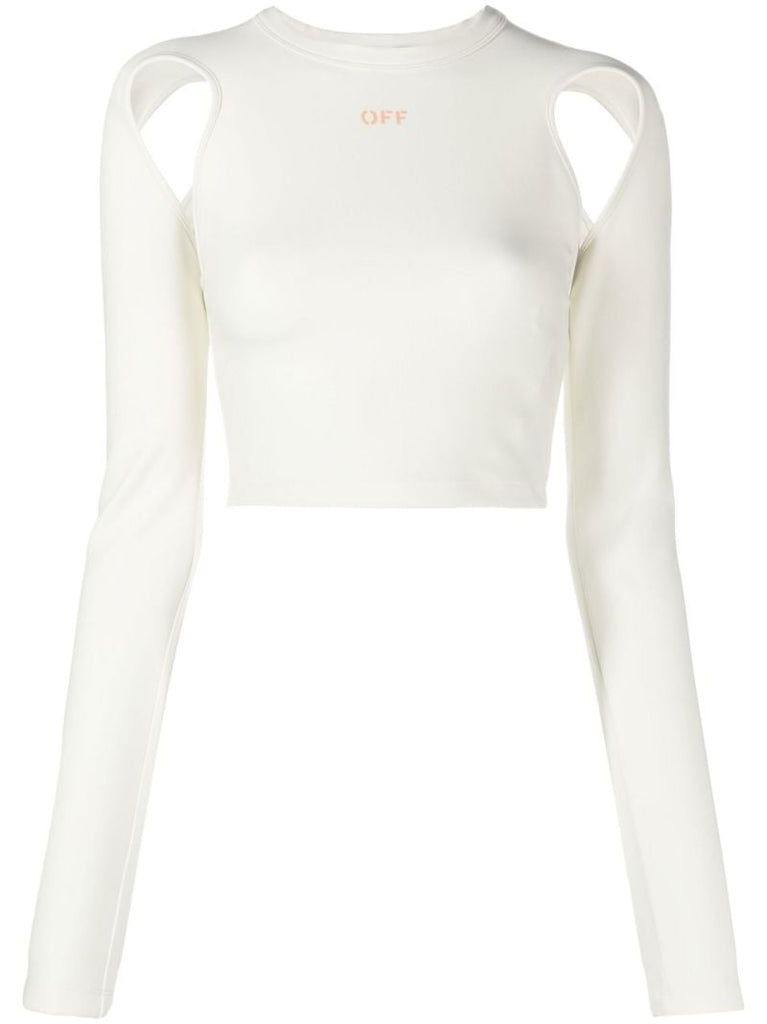 White Logo Cut-out Cropped Top