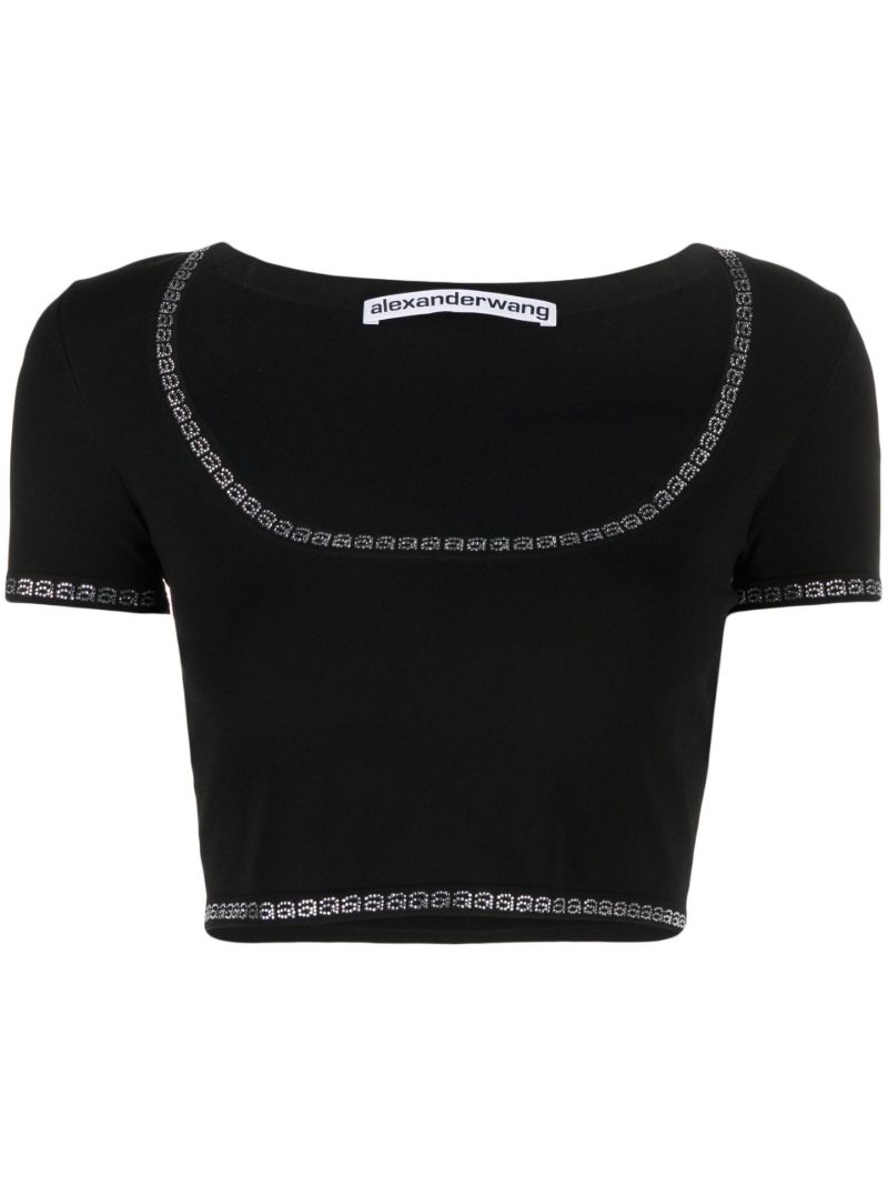 Black Embellished Cropped T-shirt