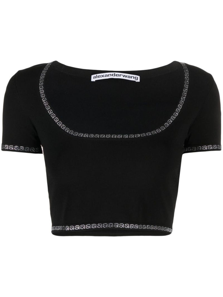 Black Embellished Cropped T-shirt