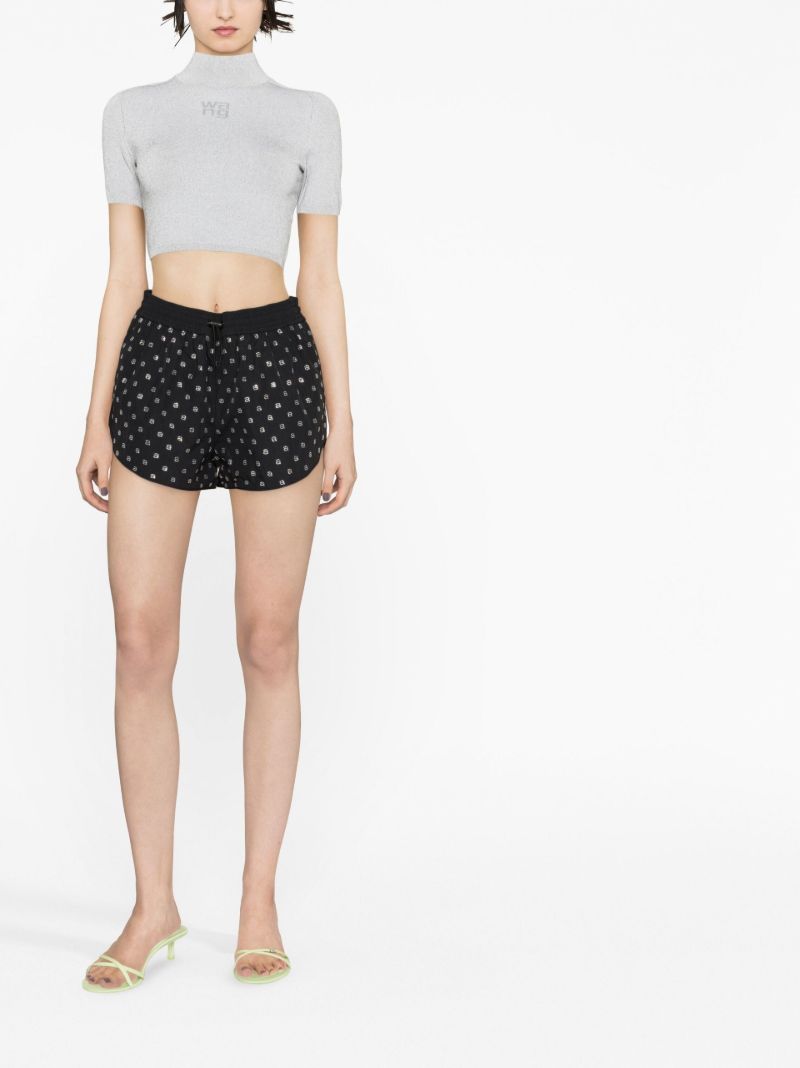 Grey Embroidered Logo Cropped Knitted Top