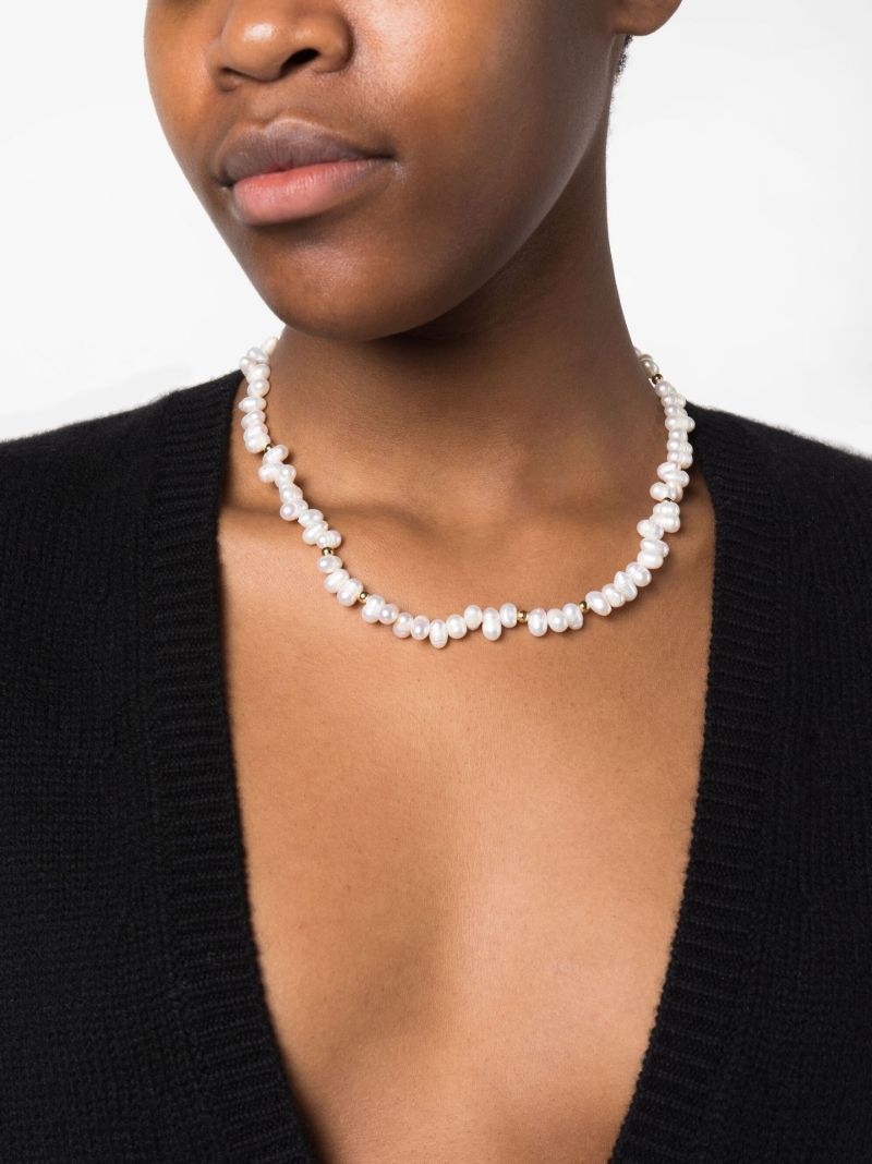 White Logo Charm Pearl Necklace