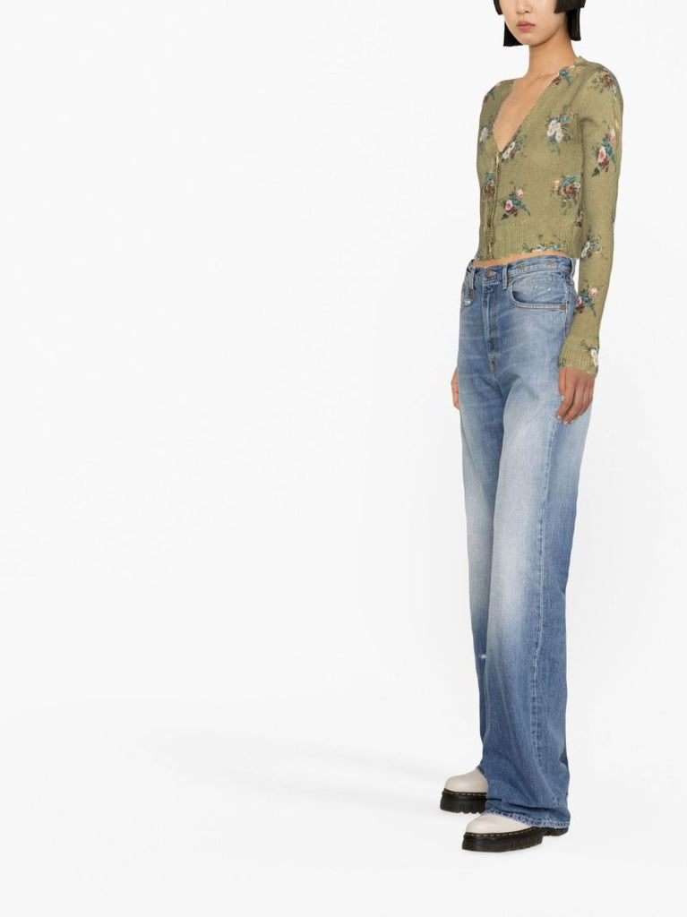 Green Floral Intarsia Cashmere Cardigan