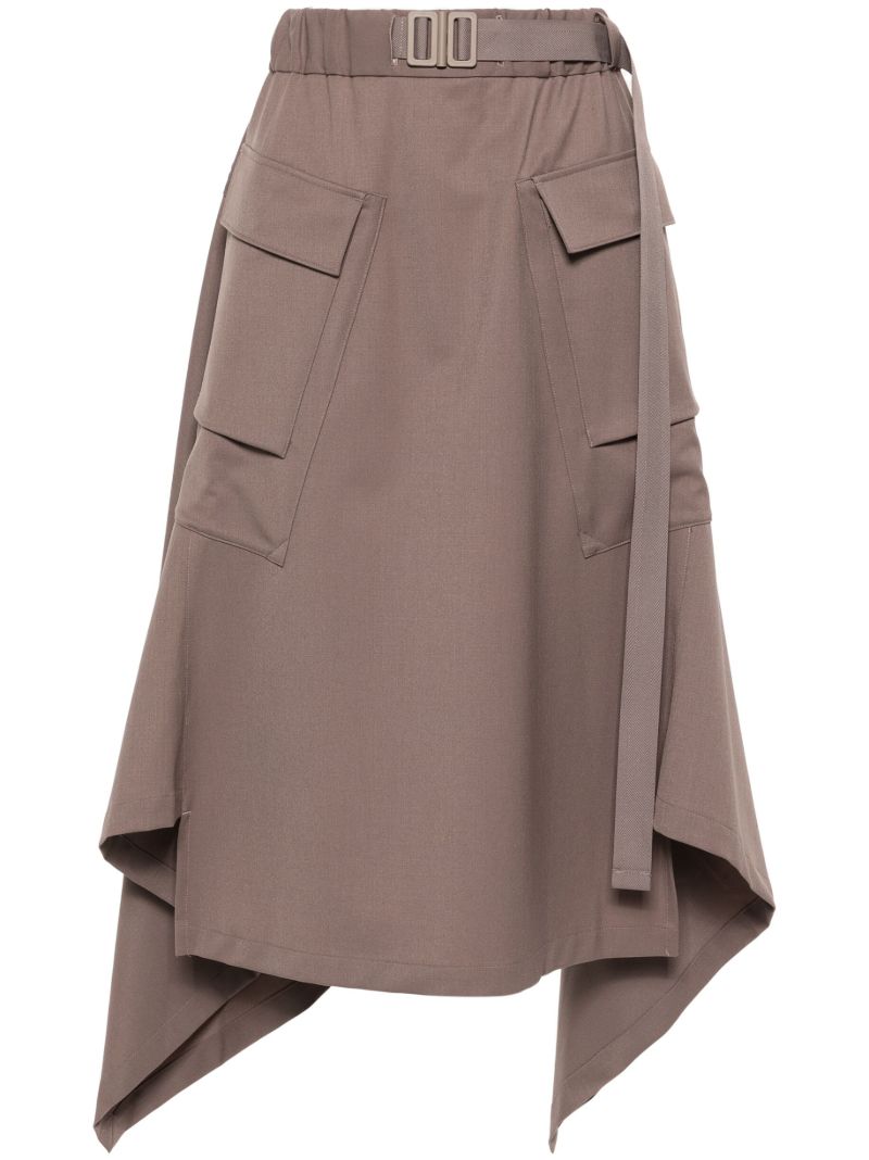 Brown High Waist Belted Wool Skirt