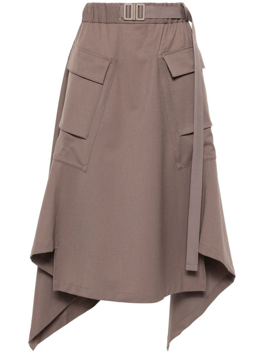 Brown High Waist Belted Wool Skirt