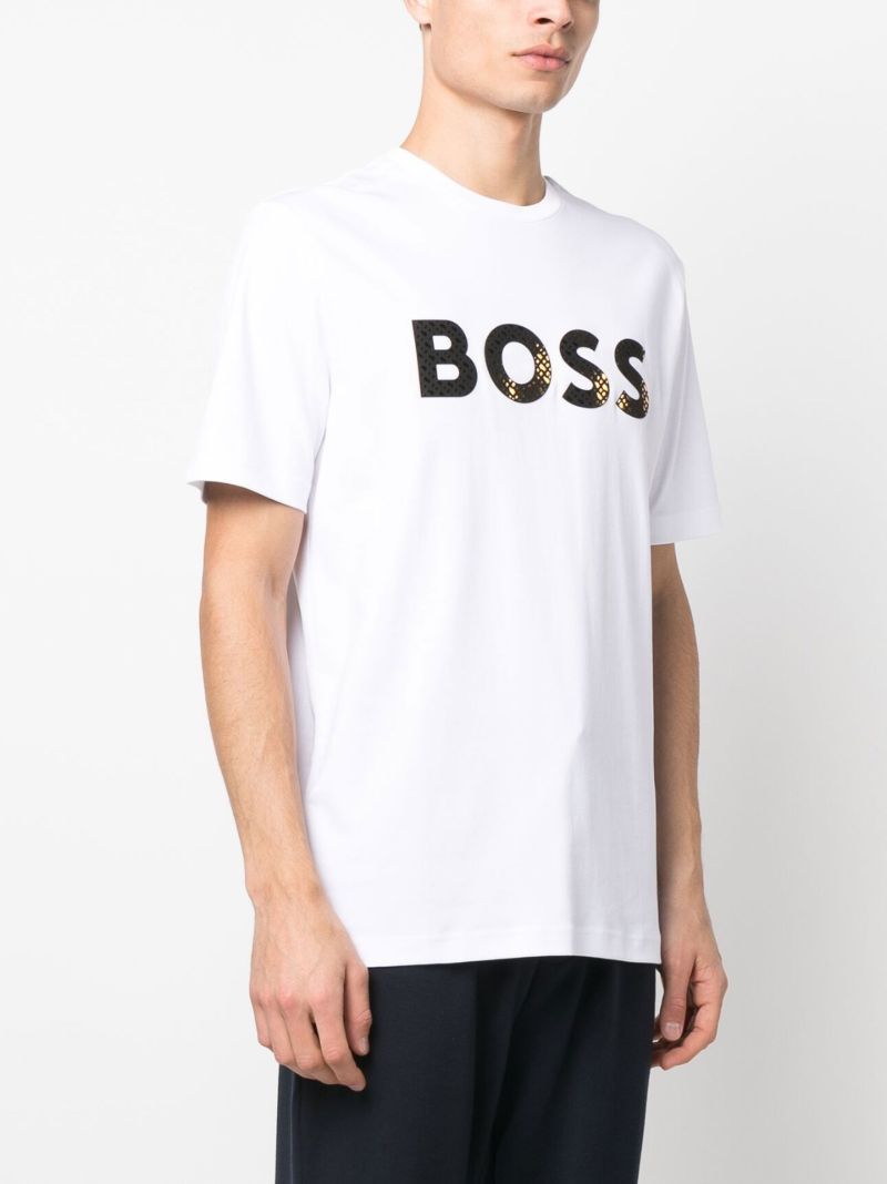 White Logo Print Cotton T-shirt