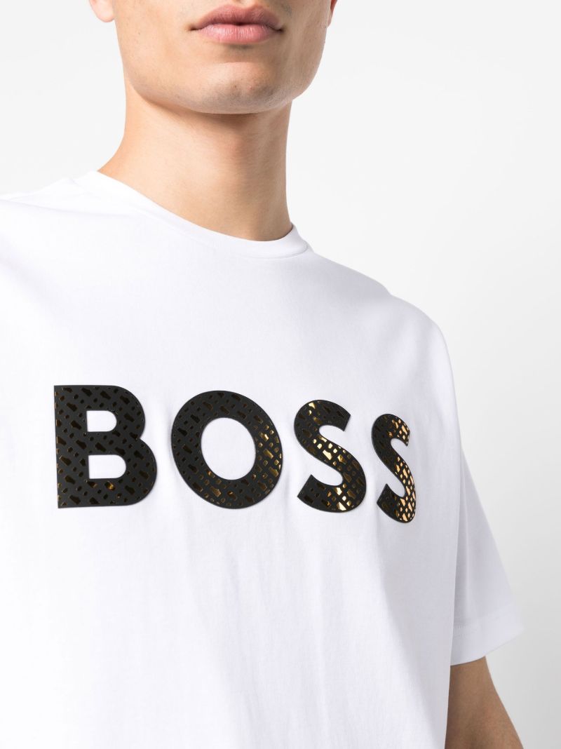 White Logo Print Cotton T-shirt