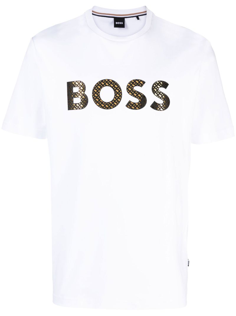 White Logo Print Cotton T-shirt