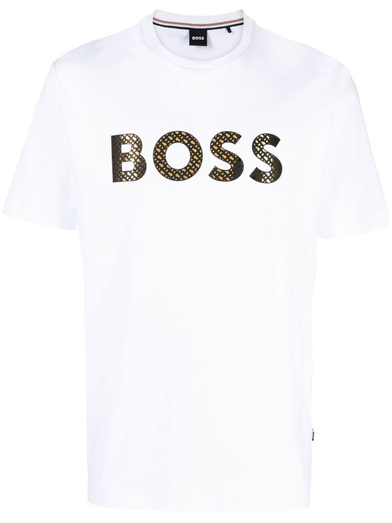 White Logo Print Cotton T-shirt