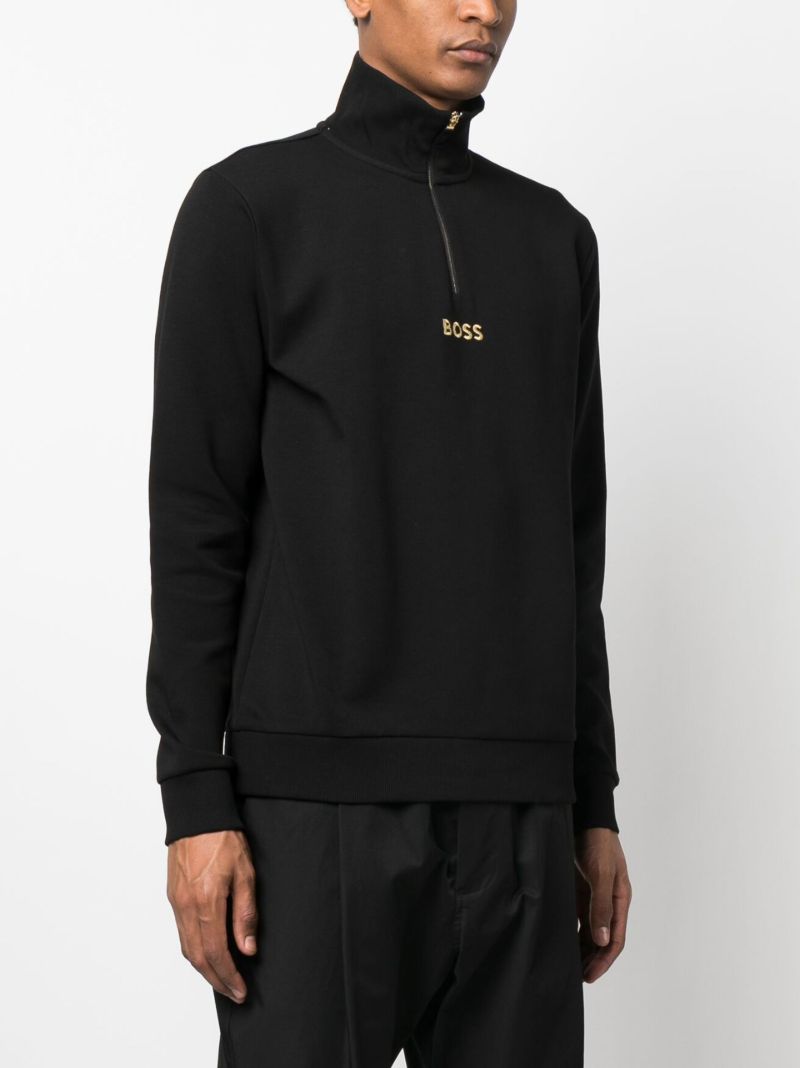 Black Logo Embroidered Zip-up Sweatshirt