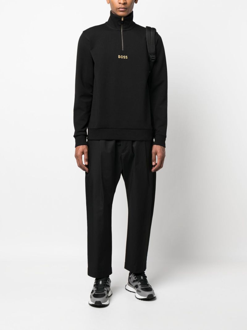 Black Logo Embroidered Zip-up Sweatshirt