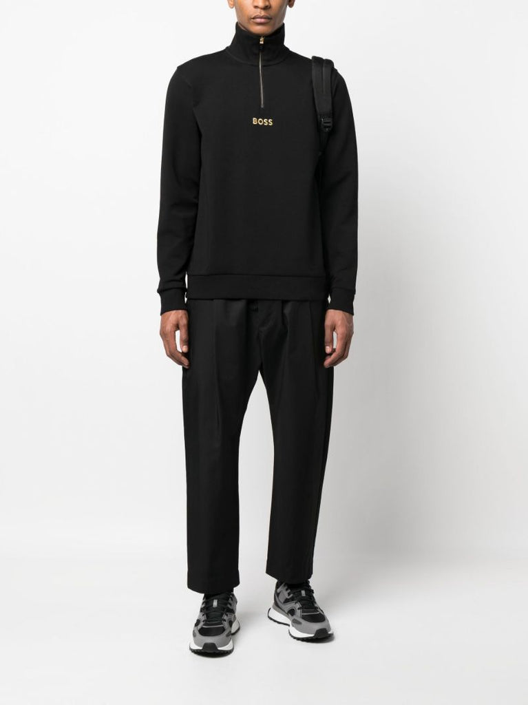 Black Logo Embroidered Zip-up Sweatshirt