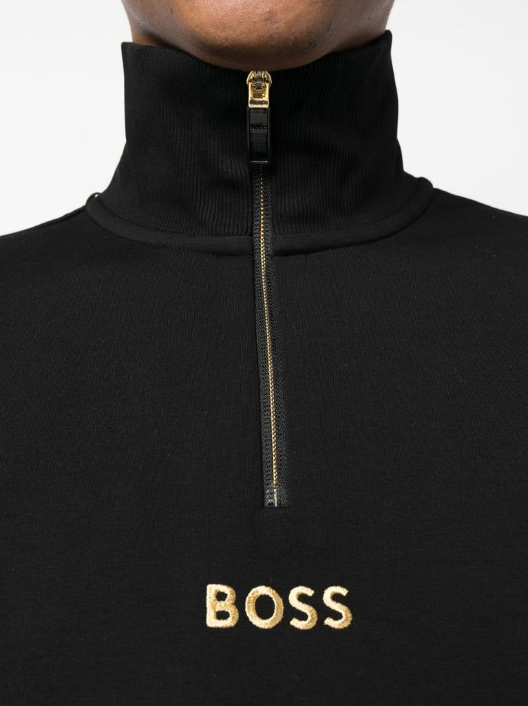 Black Logo Embroidered Zip-up Sweatshirt