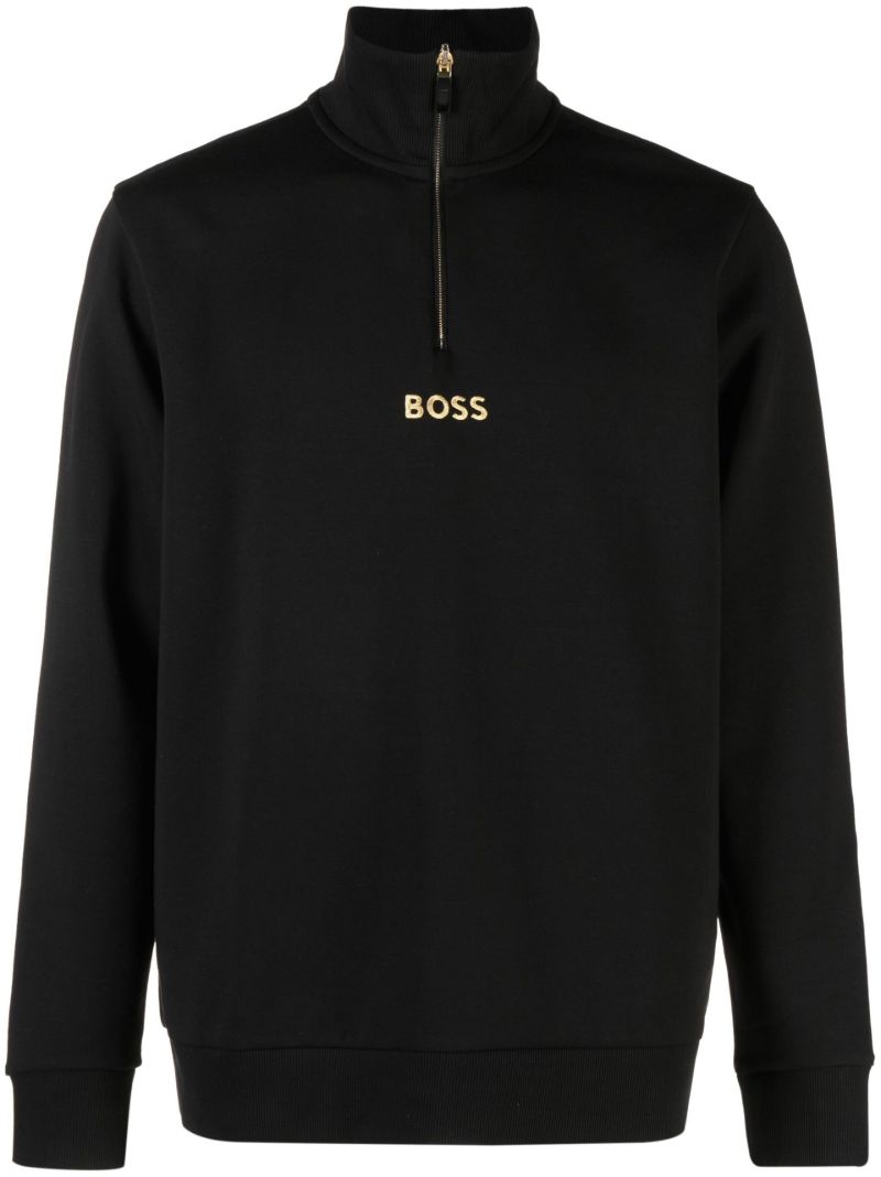 Black Logo Embroidered Zip-up Sweatshirt