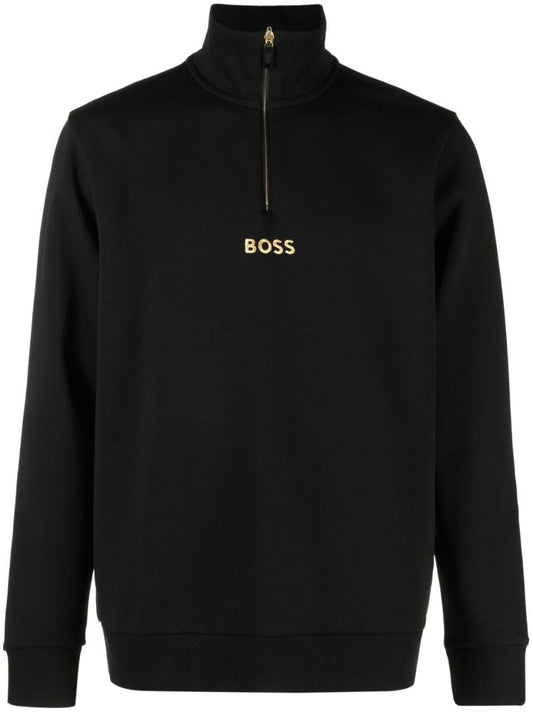 Black Logo Embroidered Zip-up Sweatshirt
