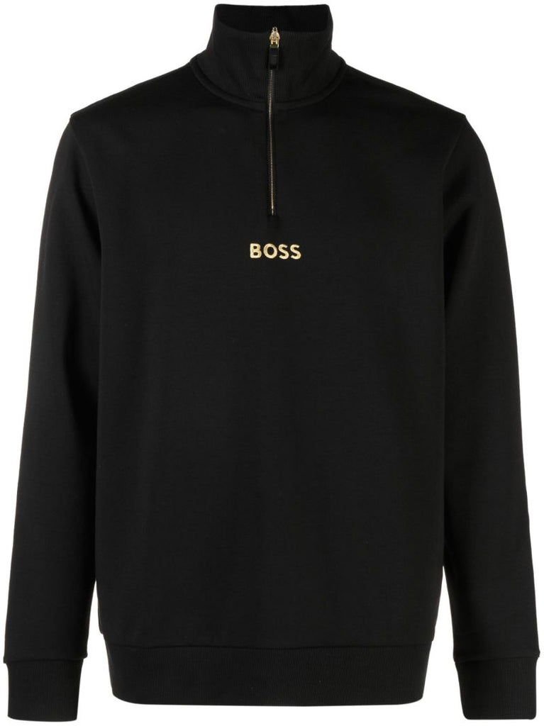 Black Logo Embroidered Zip-up Sweatshirt