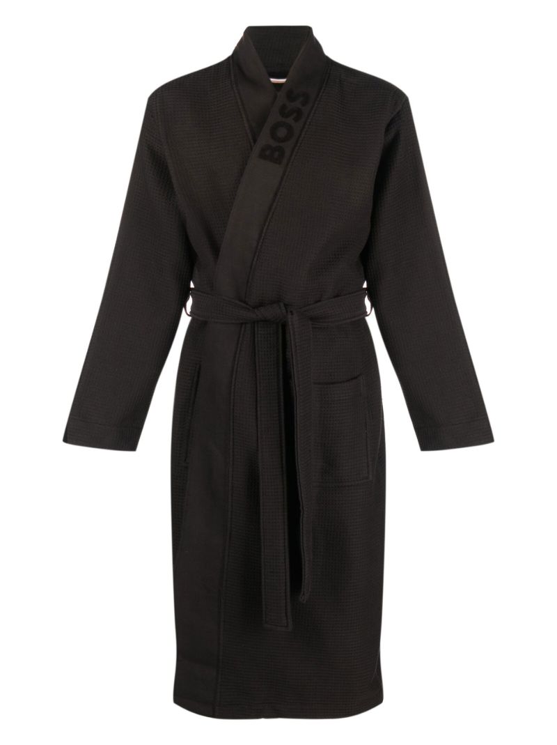 Black Waffle-knit Robe