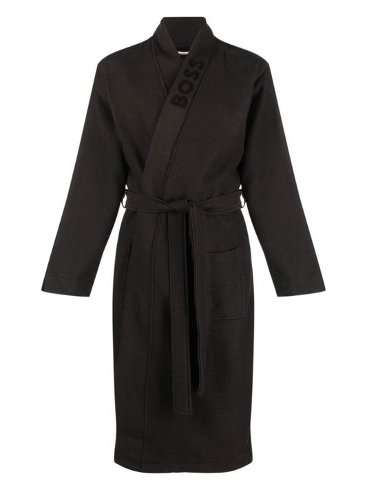 Black Waffle-knit Robe
