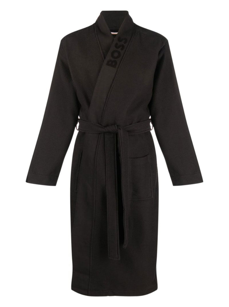 Black Waffle-knit Robe