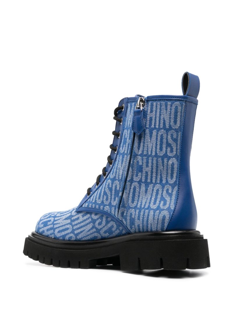 Blue Logo-jacquard Lace-up Boots