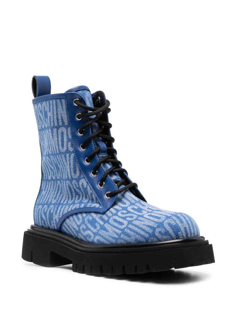 Blue Logo-jacquard Lace-up Boots
