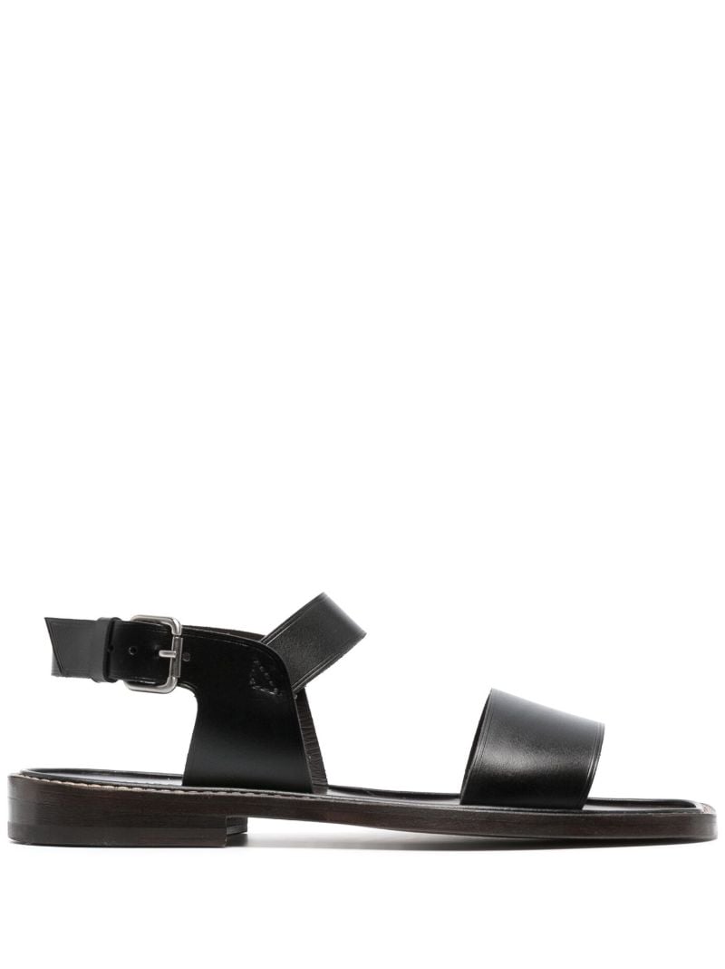 Black Leather Flat Sandals