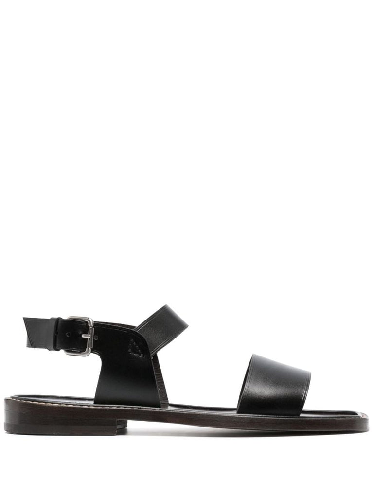 Black Leather Flat Sandals