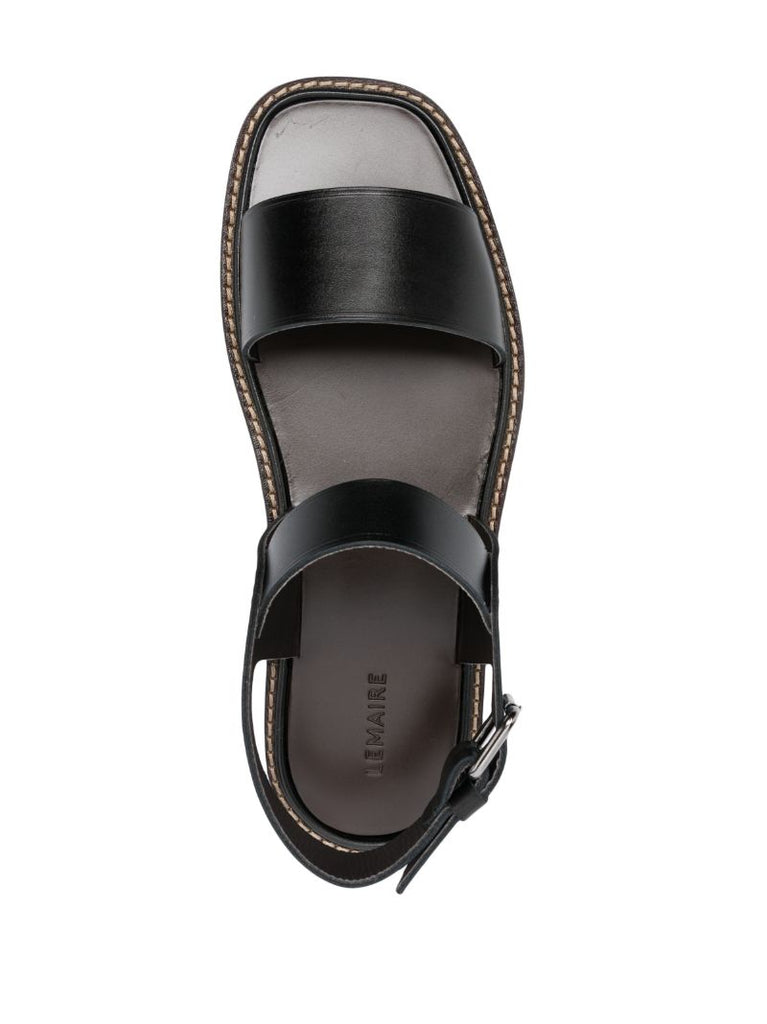 Black Leather Flat Sandals