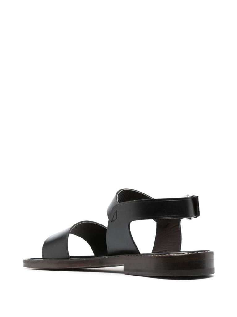 Black Leather Flat Sandals