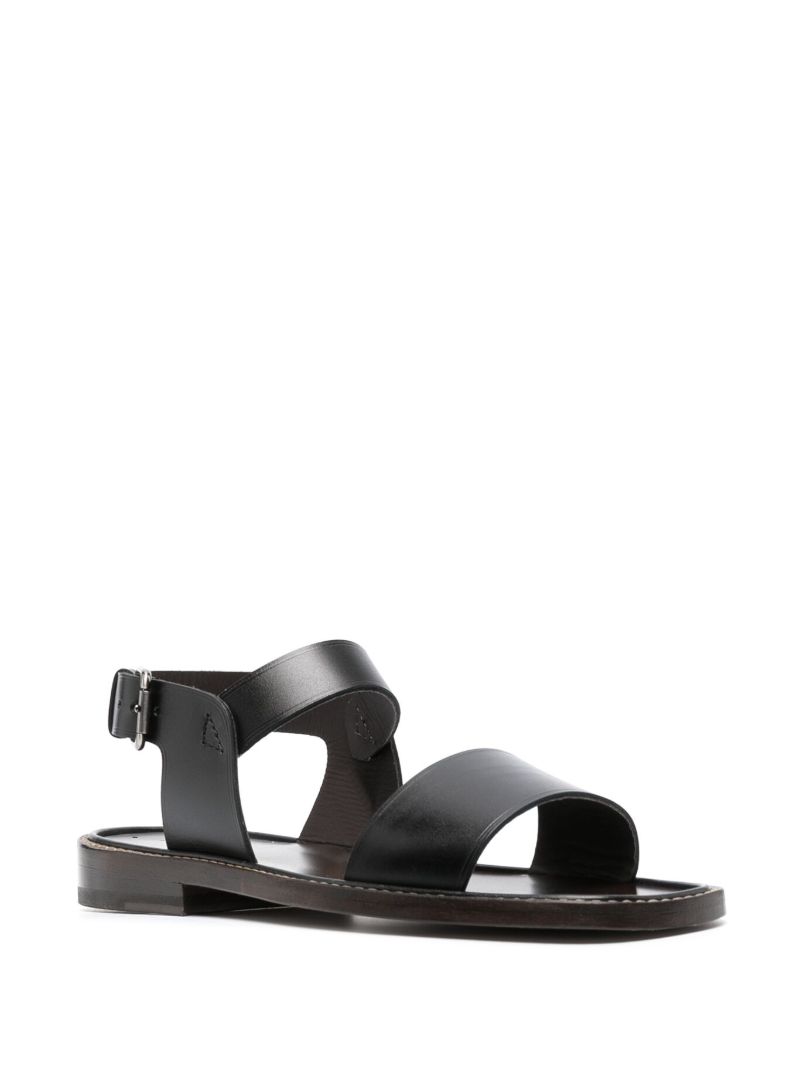 Black Leather Flat Sandals