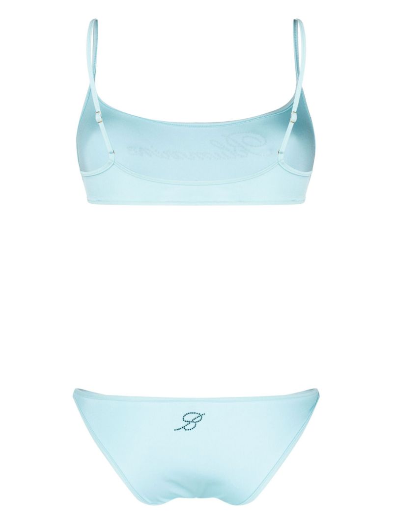 Blue Embellished Logo Bikini
