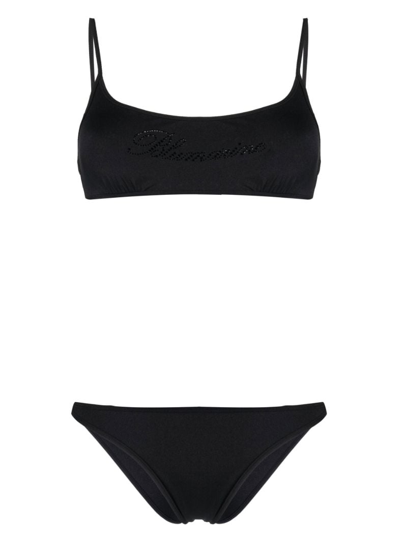 Black Embellished Logo Bikini