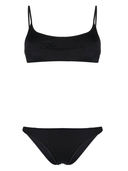 Black Embellished Logo Bikini