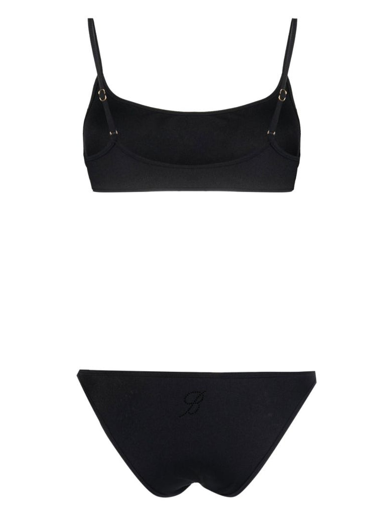 Black Embellished Logo Bikini