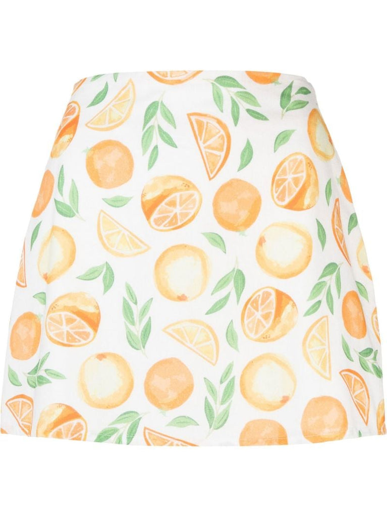 White Amelia Orange Print Mini Skirt