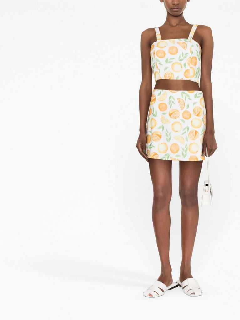 White Amelia Orange Print Mini Skirt