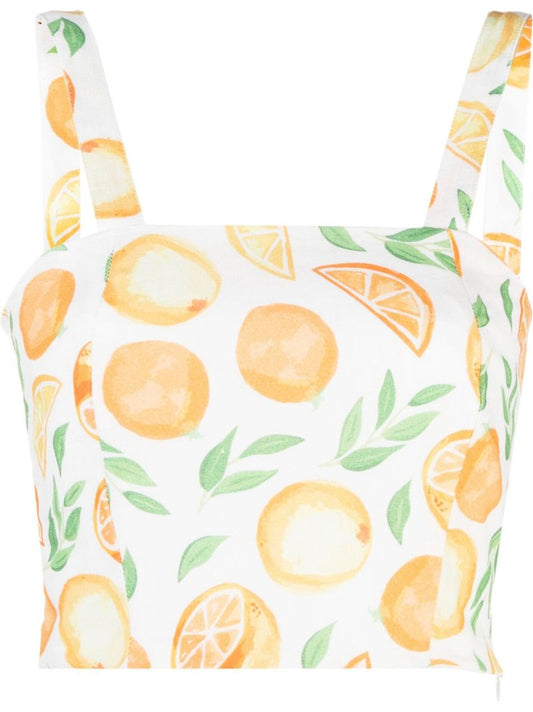 White Bridie Orange Print Crop Top