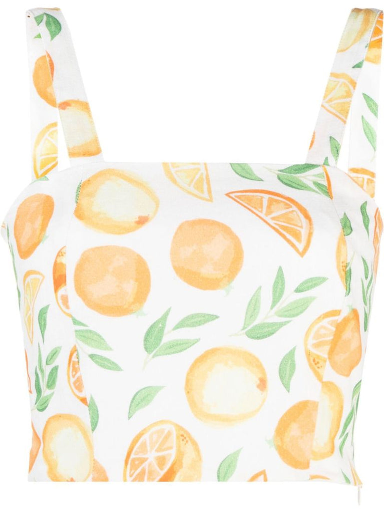 White Bridie Orange Print Crop Top