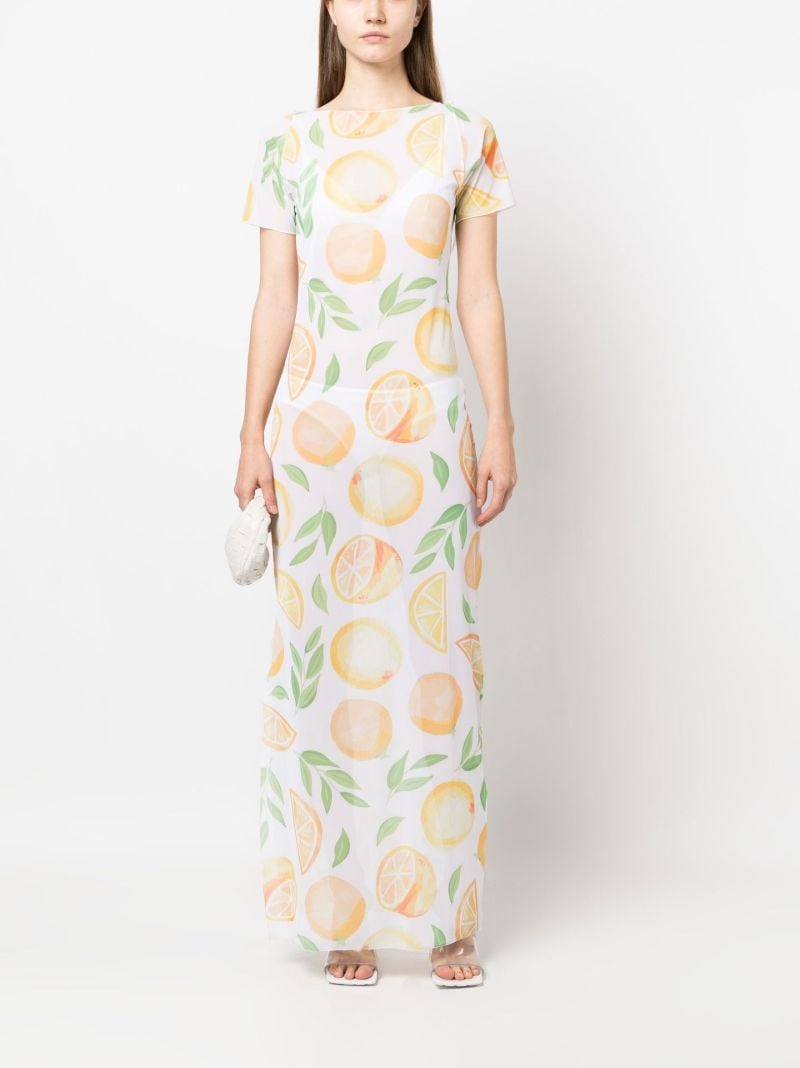 White Luna Orange Print Linen Maxi Dress