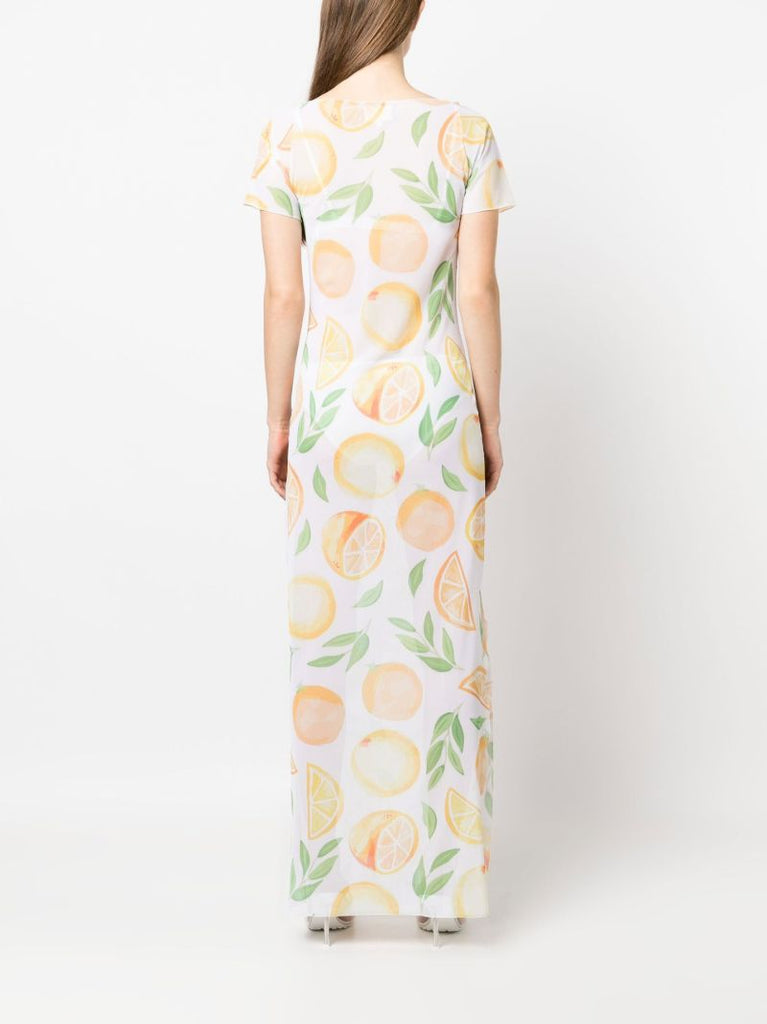 White Luna Orange Print Linen Maxi Dress