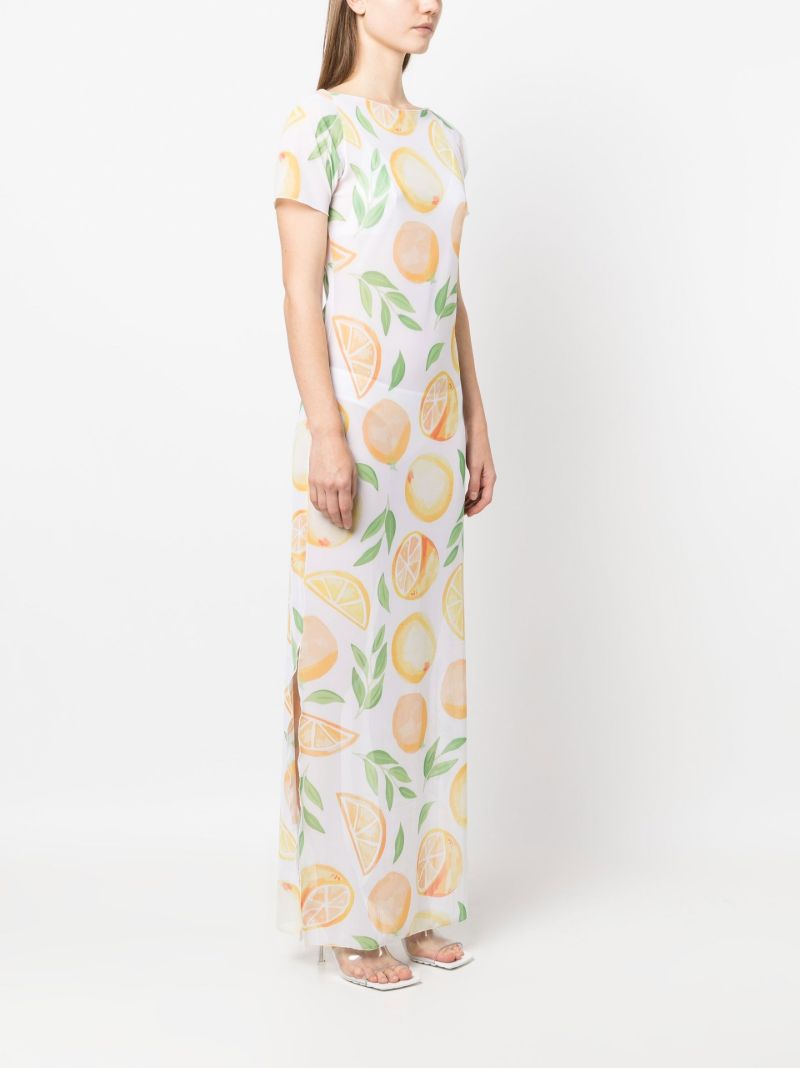 White Luna Orange Print Linen Maxi Dress